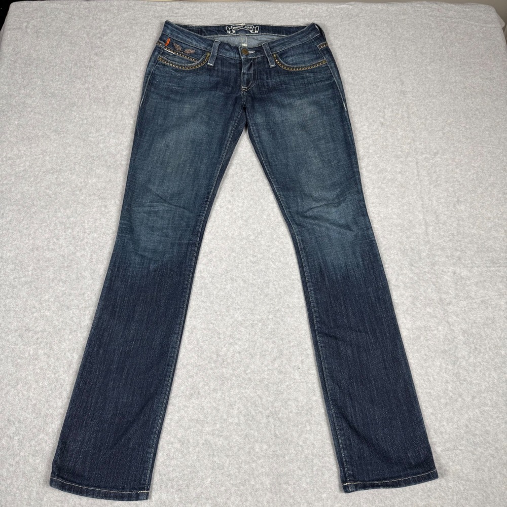 Robin's Jean Marilyn Studded Low Rise Jeans 27 Blue Y2K‎ Wing Logo Streetwear